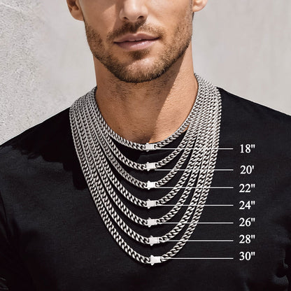 A Man Wearing Custom Engravable Cuban Chain Necklace & Bracelet Set 7MM in different length