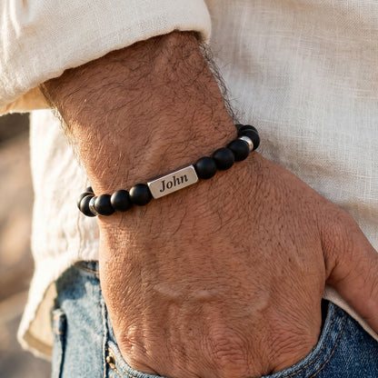 A Man Wearing Custom Magnetic Hematite Beaded Bracelet