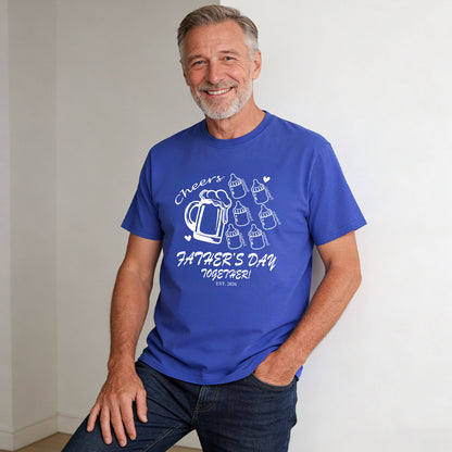 A Man Wearing Custom Name Cheers Bottle T Shirt for Dad