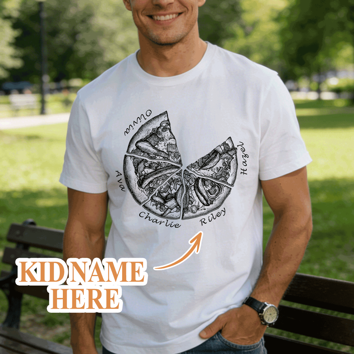 A Man Wearing Custom Names Pizza T Shirt