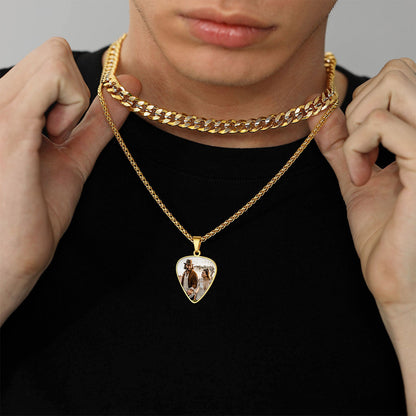 A Man Wearing Custom Photo Hip Hop Punk Guitar Pick Necklace