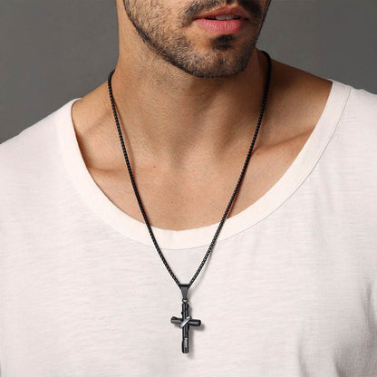 A Man Wearing Custom Wrap Cross Necklace