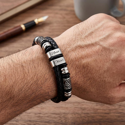 A Man Wearing Custom name Viking Leather bracelets