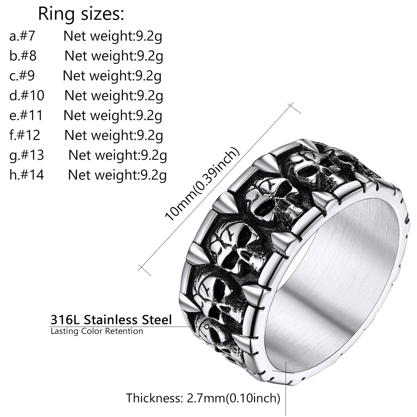 A Man Wearing Engraved Gothic Skull Ring: Dimension, Durable, Solid