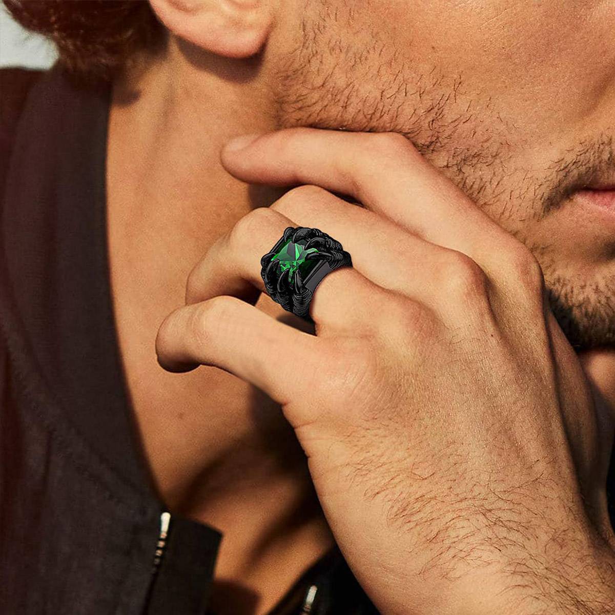 A Man Wearing Gothic Dragon Claw Eye Ring