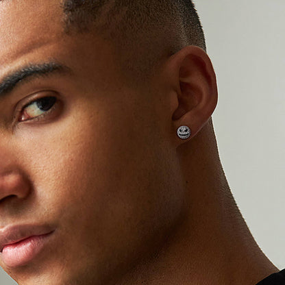 A Man Wearing Jack Skellington Stud Earrings