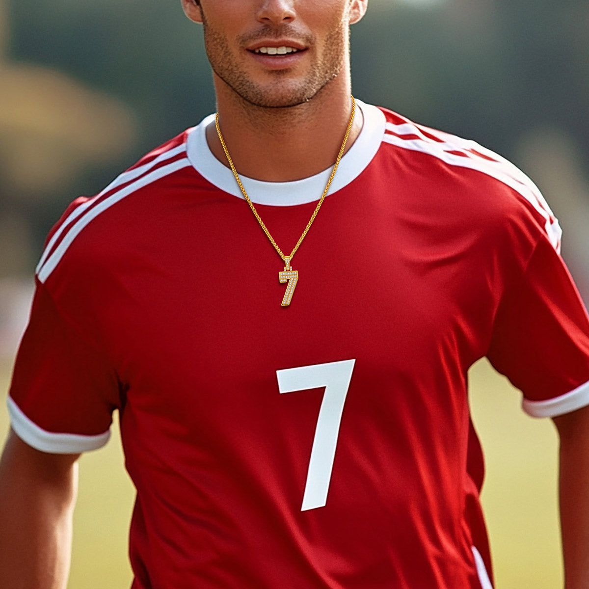 A Man Wearing Jersey 0-9 Number Necklace