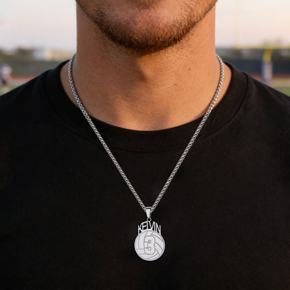 A Man Wearing Name Ball Sport Necklaces with Jersey Number