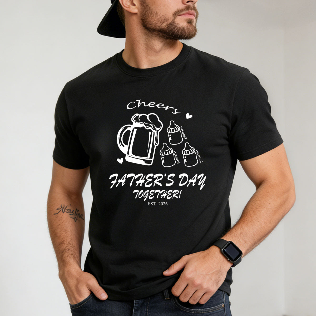 A Man Wearing  Name Cheers Bottle T Shirt for Dad