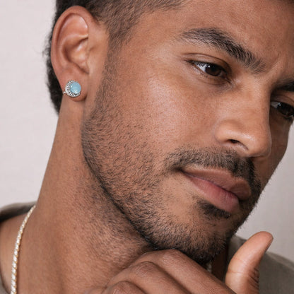 A Man Wearing Non-Pierced Stud Earrings Clip-on Earrings in Stering Silver
