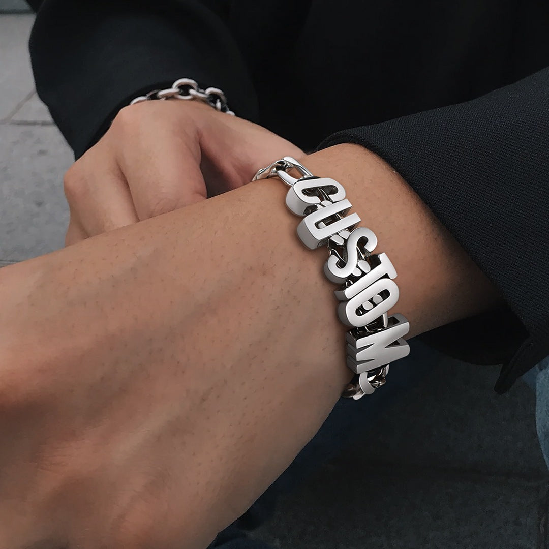 A Man Wearing Personalized Cuban Link Chain Name Bracelet