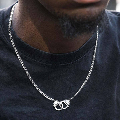 A Man Wearing Personalized Handcuffs Chain Necklace