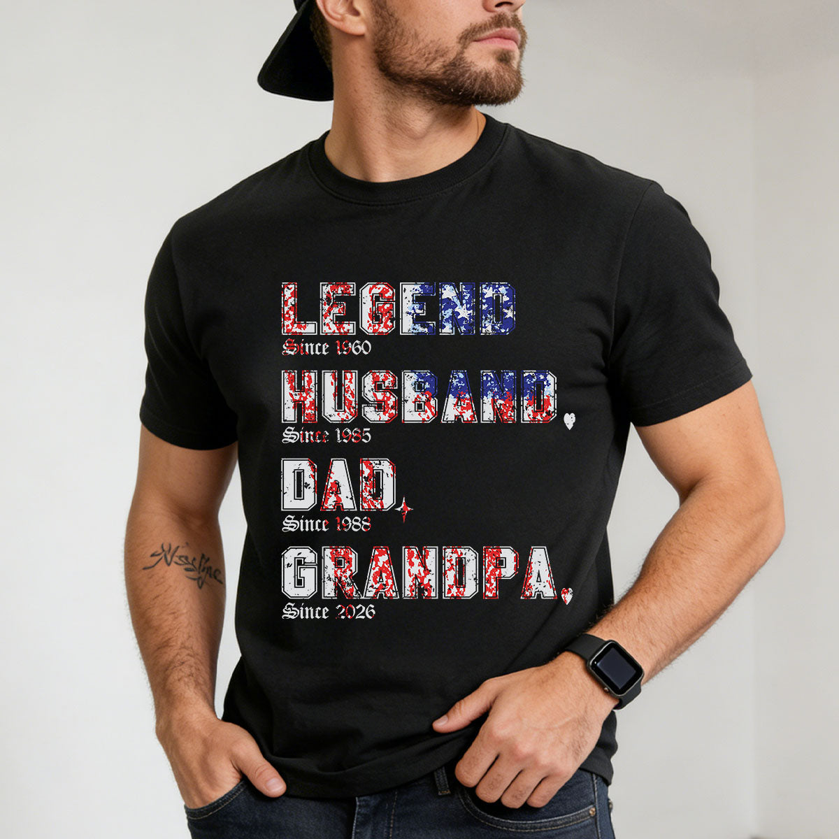 A Man Wearing Personalized Legend T Shirt for Dad  Black