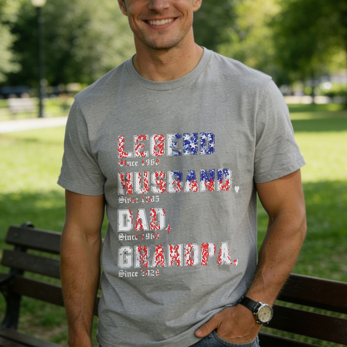 A Man Wearing Personalized Legend T Shirt for Dad Grey