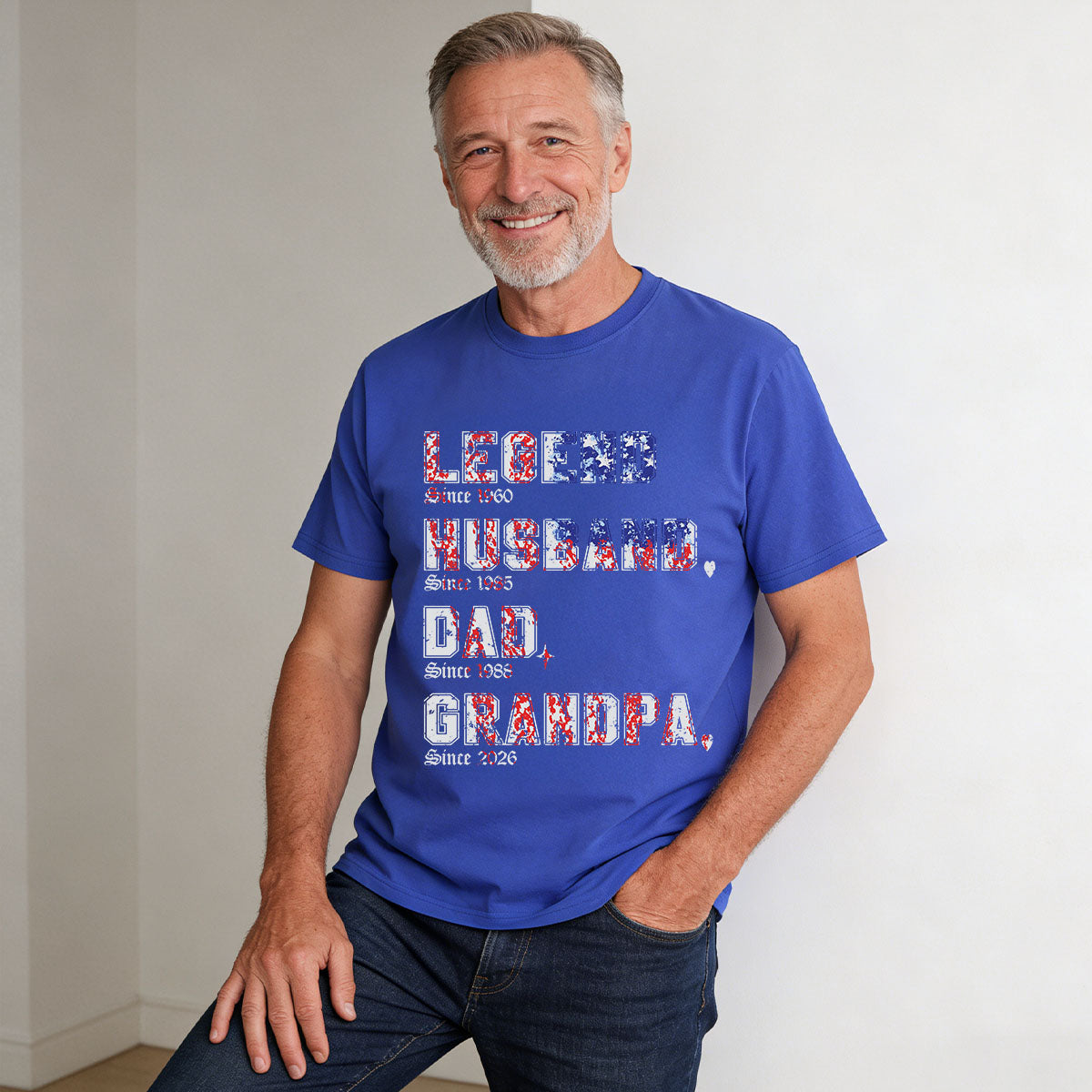 A Man Wearing Personalized Legend T Shirt for Dad Royal Blue