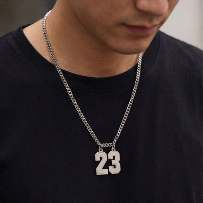 A Man Wearing Personalized Number Necklace 2 digits