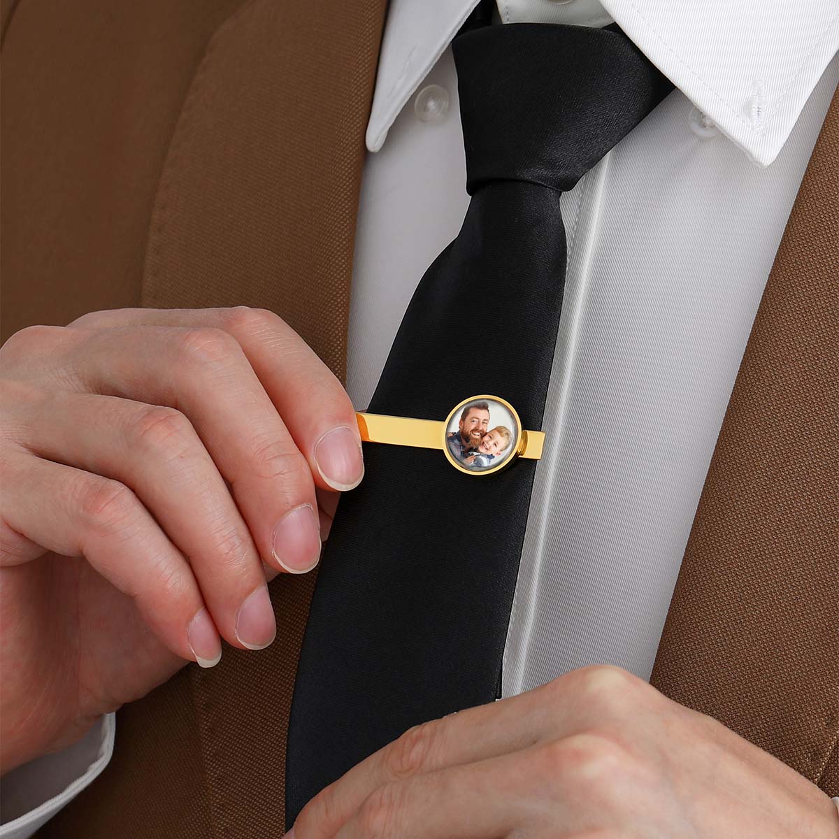 A Man Wearing Personalized Picture Tie Clip