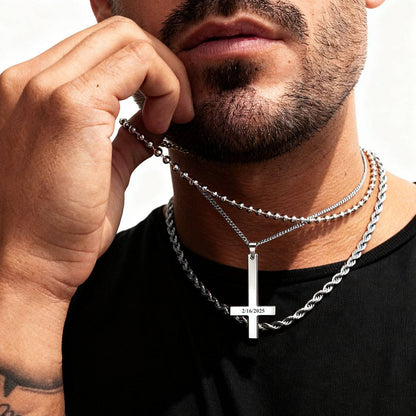 A Man Wearing Personalized Upside Down Cross Necklace