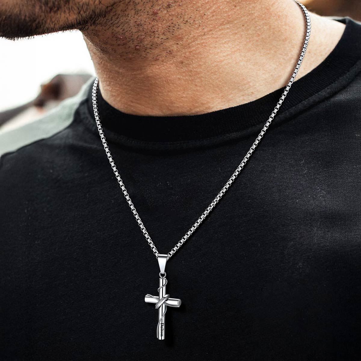 A Man Wearing Personalized Wrap Cross Necklace