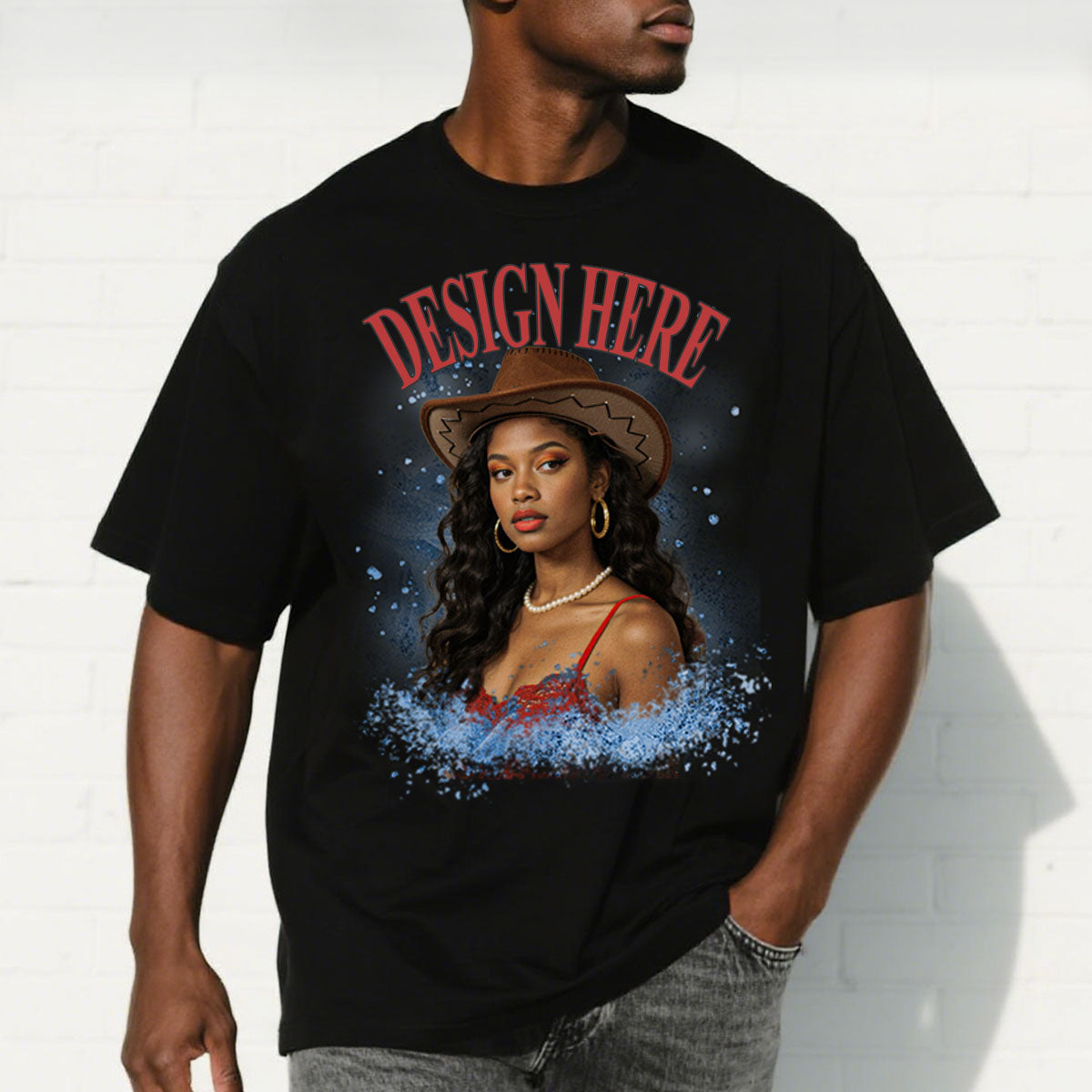 A Man Wearing Photo and Text T-Shirts for Women Men