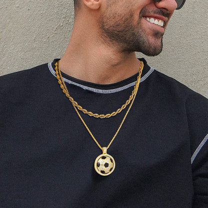 A Man Wearing Spinning Soccer Necklaces