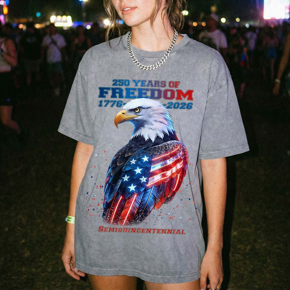 A Woman Wearing 250 Year American T Shirt 4th July T-Shirt