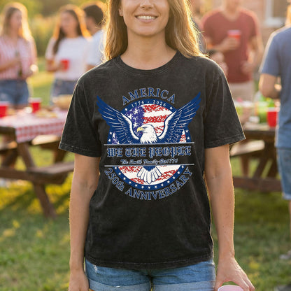 A Woman Wearing 250th Anniversary T Shirt USA 4th of July Shirts