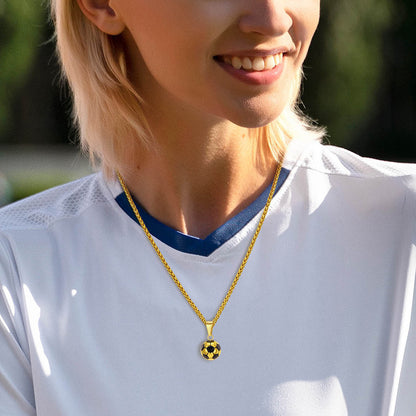 A Woman Wearing 3D Soccer Necklaces in 316L Stainless Steel