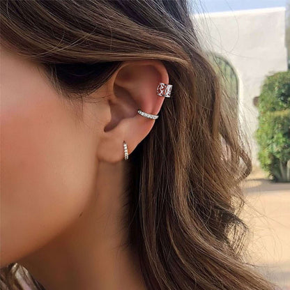 A Woman Wearing 925 Sterling Silver Celtic Ear Cuffs Cartilage Earrings