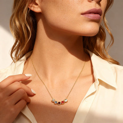 A Woman Wearing Birthstone Necklace with 1-5 Birthstones