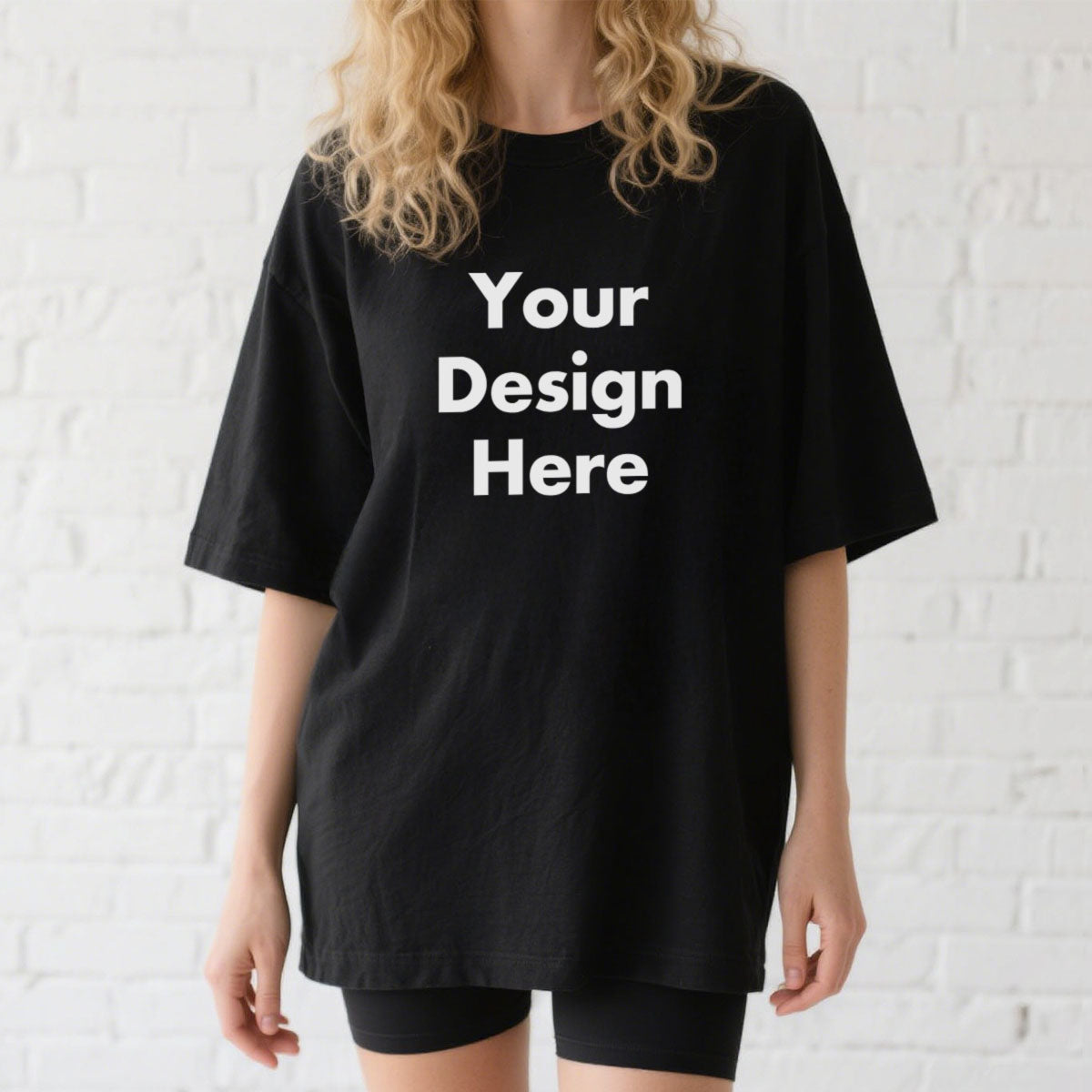 A Woman Wearing Black Custom Text T-Shirts