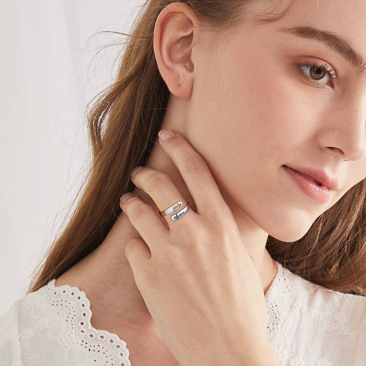 A Woman Wearing Cross Adjustable Inspirational Ring