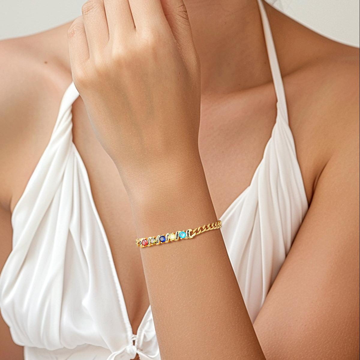 A Woman Wearing Cuban Link Family Birthstone Bracelet