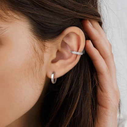 A Woman Wearing Cubic Zirconia Ear Cuff Earrings 