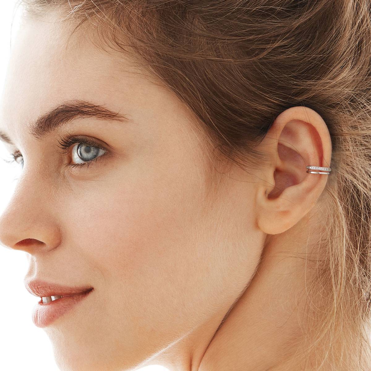 A Woman Wearing Cubic Zirconia Ear Cuff Earrings Clip On Earrings