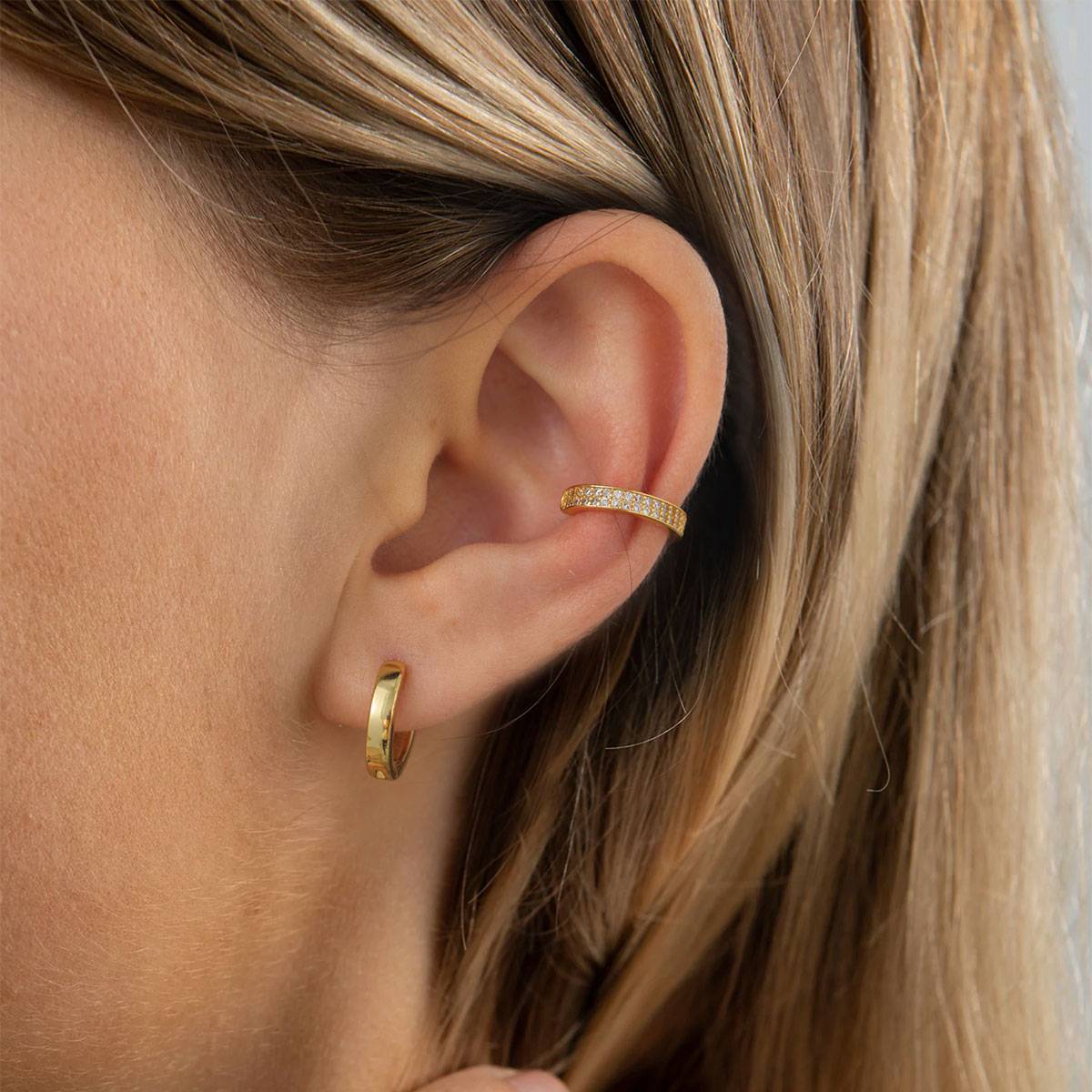 A Woman Wearing Cubic Zirconia Ear Cuff Earrings Non Piercing