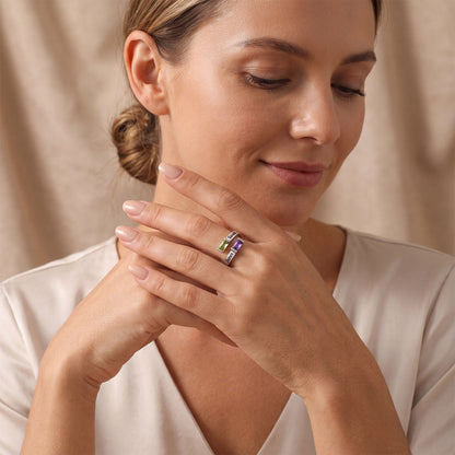 A Woman Wearing Custom Baguette Birthstone Ring for Women Adjustable Ring