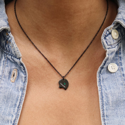 A Woman Wearing Custom Birthstone Heart Matching Necklaces 