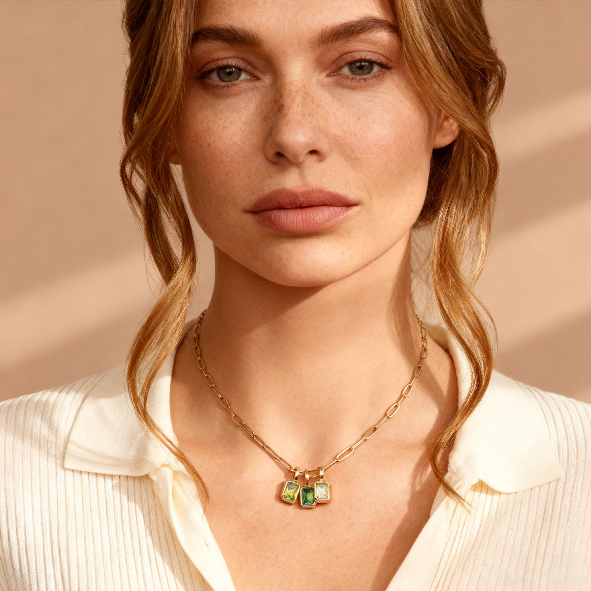 A Woman Wearing Custom Birthstone Paperclip Chain Necklace