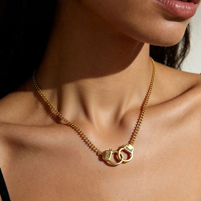 A Woman Wearing Custom Handcuffs Chain Necklace