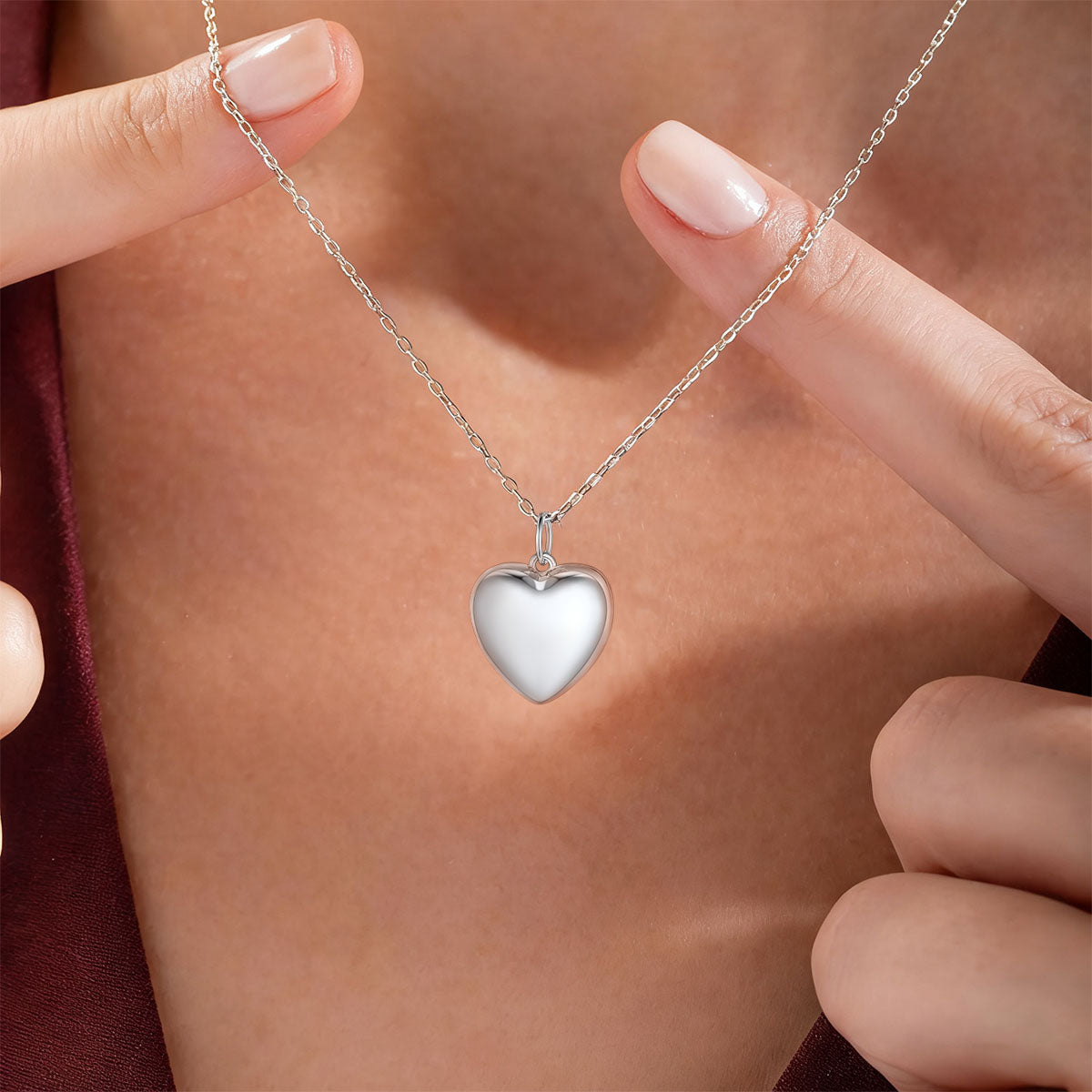 A Woman Wearing Custom Heart Locket Necklace