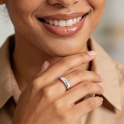 A Woman Wearing Custom Heart Matching Moissanite Promise Rings