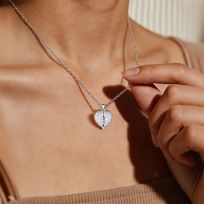 A Woman Wearing Custom Heart Picture Necklace Angel Wings Locket