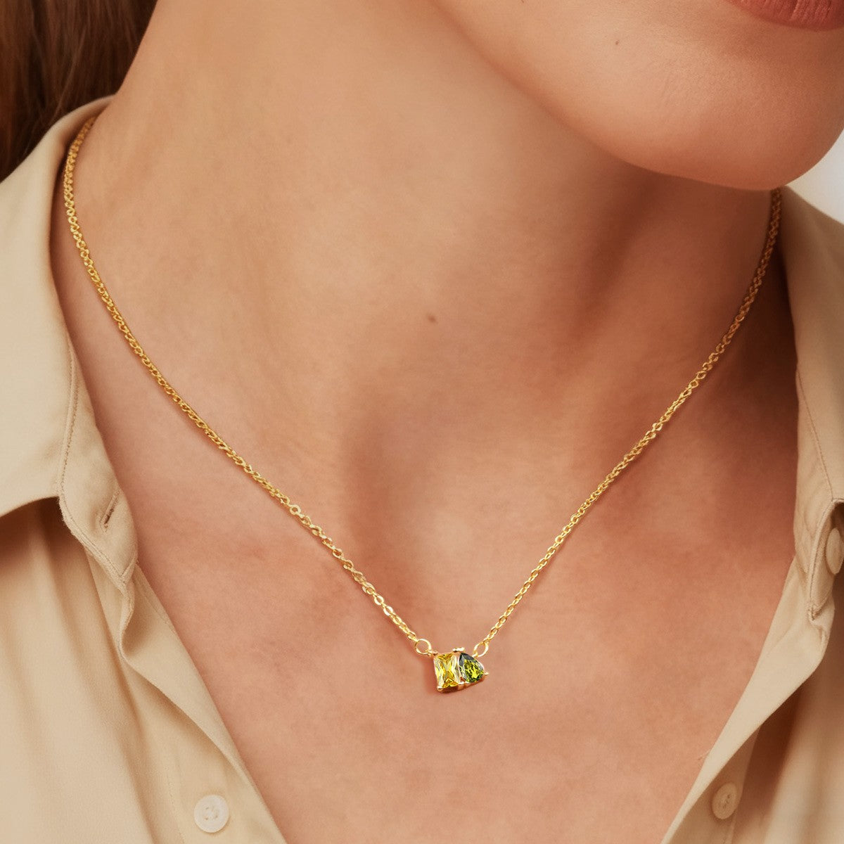A Woman Wearing Custom Toi et Moi Birthstone Necklace