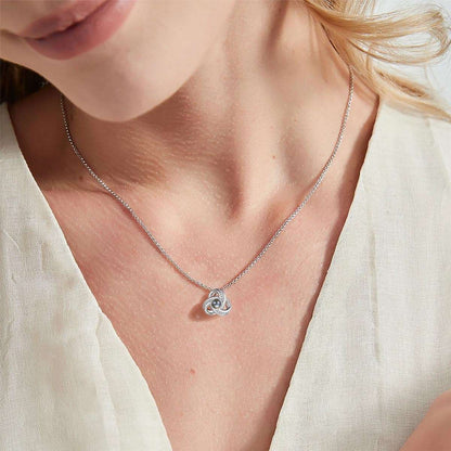 A Woman Wearing Custom Triple Love Knot Photo Projection Necklace
