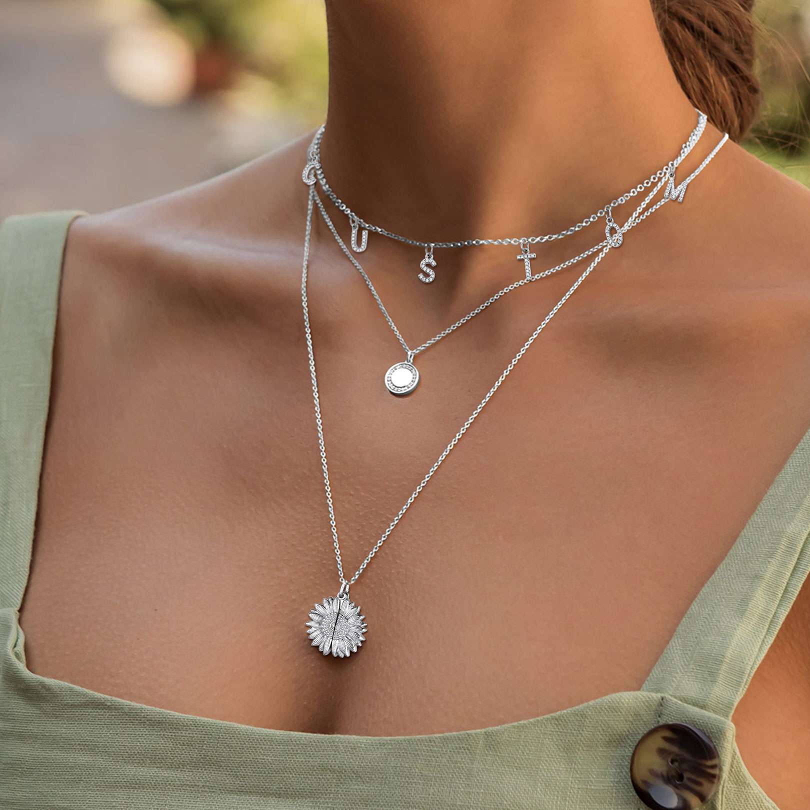 A Woman Wearing Customized Initial Name Choker Necklace