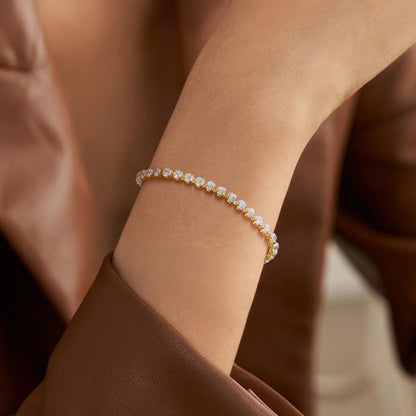 A Woman Wearing Dainty Cubic Zirconia Tennis Bracelet