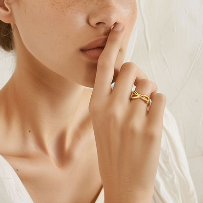 A Woman Wearing Gold Custom Name Infinity Promise Ring for Women
