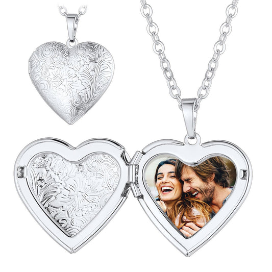 A Woman Wearing Heart Locket Necklace White Gold Plated