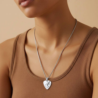 A Woman Wearing Hip Hop Punk Guitar Pick Necklace